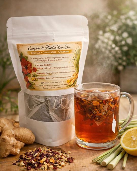 3.Infusion hibiscus, citronelle,gingembre