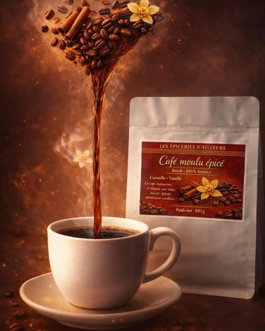 4.Café moulu parfumé à la cannelle et à la vanille.